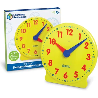 Learning Resources Big Time Lernuhr, ab 5 Jahren, 12-Stunden-Uhr zum Uhrzeit Lernen für Kinder, Stunden- und Minutenzeiger farblich markiert, Robustes Lernspielzeug für Schule und Zuhause