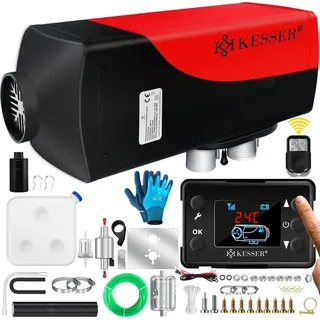 Kesser KESSER® Standheizung 8KW für Diesel Diesel-Heizung mit LCD-Display und Fernbedienung Lufterhitzer mit Schalldämpfer für Auto PKW LKW Wohnmobil Heizung | Timer sowie Thermostat 12V/24V KFZ