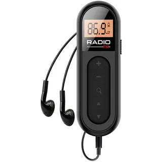 Luojuny Taschenclip-Radio, 3,5-mm-Kopfhörerradio, Mini-Taschenclip-FM-Radio mit hintergrundbeleuchtetem LCD-Display, 3,5-mm-Kopfhörer, einstellbare Frequenz, DSP-Filterchip Schwarz