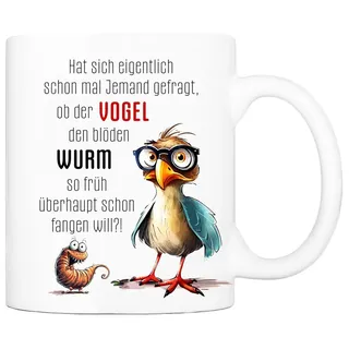 Cadouri Tasse mit Spruch VOGEL & WURM Kaffeetasse Büro Arbeit, Geschenk, Keramik, Kaffeebecher, Geschenkidee Arbeitskollege, lustig, Humor, 330 ml weiß