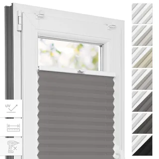 Estika Thermo-Plissee ohne Bohren nach Maß - 6 Farben, Breite 30-129 cm, Höhe 50-149 cm - blickdichtes Verdunkelungsplissee mit Premium-Klemmfix
