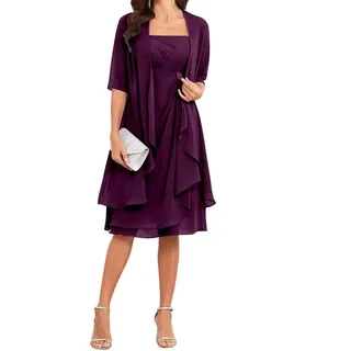 ZM274 Kleid für die Brautmutter und Bräutigam, Chiffon, 2 Stück, formelles Abendkleid, Großmutter-Kleider mit Jacke, pflaume, 42 - 42