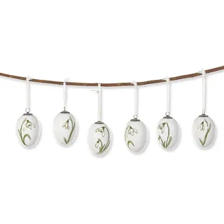 Loberon Osterei 6er Set Willmare, zart & nostalgisch, feiner Schneeglöckchen-Print, Vintage-Look, Deko-Eier, Ostern, Osterdeko, Osterschmuck, Porzellan, Polyester, weiß/grün