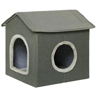 PawHut Katzenhaus mit Zwei Türen, Katzenkorb mit Kissen grau 39L x 43,5B x 40,5H cm