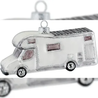 Inges Glas Inge-glas Christbaumschmuck Camper mit Glitzer Glas 7 cm weiß