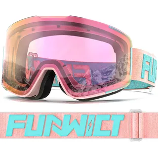 FUNWICT Skibrille für Herren Damen Erwachsene mit Anti-Beschlag UV-Schutz Winddicht Skibrille Überbrille Kompatibel mit Skihelm zum Skaten Snowboard Schneemobil (Rosa)