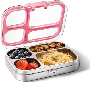 G.a HOMEFAVOR Edelstahl Brotdose Kinder 800ml Metall Bento Lunchbox mit 4 Fächern Auslaufsichere Brotbox Kindergarten Kita Schule Sandwichbox Brotzeitdose Vesperdose Brotbüchse, Spülmaschinenfest Rosa