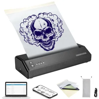 Vevor Tattoo-Transfer-Schablonendrucker, Kabelloser Bluetooth-Tattoo-Schablonendrucker mit 10-teiligem Transferpapier und Stoffbeutel, Tragbarer