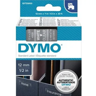 Dymo D1 weiß auf transparent 1,2cm x 7m (S0720600)
