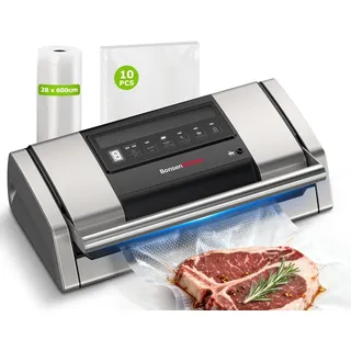 Bonsenkitchen Vakuumiergerät 15 L/min, Vakuumierer mit Beutelclip, Griffverriegelung und Integrierter Schneider, für Sous-Vide-Garen und Essenszubereitung, Hochleistungs-Schnellversiegelung-VS5100