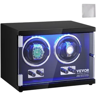 Vevor Automatik-Uhrenbeweger, Watch Winder, Uhrenbeweger, für Automatikuhren, Automatischer Uhrenbeweger mit Platz für 2 Uhren, LED Beleuchtung, 150–207 mm Einstellbare Riemenlänge