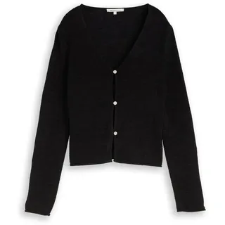 TOM TAILOR DENIM Damen Cardigan mit V-Ausschnitt, schwarz, Uni, Gr. XL