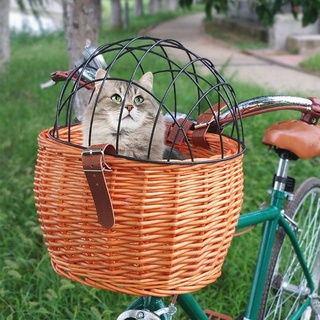 liunian459 Fahrrad Weidenkorb Vorne Lenkerkorb, Fahrrad Vorne Hund Fahrradkorb Lenker Wicker Fahrradkorb für kleine Haustiere, Katzen, Hunde(11.81x9.84 Inch)