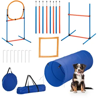 Relaxdays Agility Set für Hunde, blau/orange