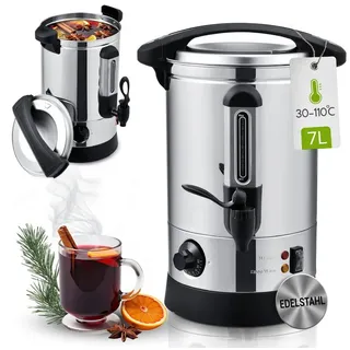 Juskys Glühweinkocher Teramo 7 Liter aus Edelstahl mit Zapfhahn, Heißgetränkespender Glühweinkessel