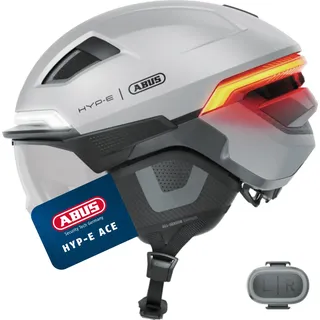 ABUS Fahrradhelm HYP-E ACE - mit Frontlicht, Rücklicht und Blinklicht - mit Visier und Ohrenschützern - geeignet auch für E-Bike und S-Pedelec - für Damen und Herren - Größe S, Silber