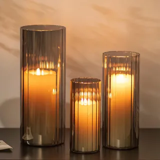 Glasseam Windlicht Glas Windlichter Schwarz: 3er Set Glaszylinder für Kerzen Windlicht Outdoor Kerzenhalter Zylinder Kerzengläser Vase für Tischdeko Modern Kerzenglas für Wohnzimmer Dekoration