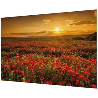 Tulup Wandtattoo Fototapete Rot Wandbild für Wohnzimmer und Schlafzimmer, Sonnenuntergang auf einem Mohnfeld, Landschaften Tapetenmotiv 208 cm x 146 cm