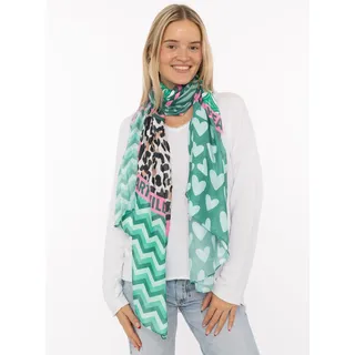 Zwillingsherz Schal ZWILLINGSHERZ "Viskose Mix "Wild Heart Mix", Damen, grün, Obermaterial: 80% Polyester, 20% Viskose, Modetücher Schal, leichter Schal mit Herz und Leo Motiv