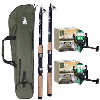 Zite Fishing Forellen-Angelset - Forellen-Combo für Forellensee - Teleskopruten 2,40m - Forellenrollen mit Schnur bespult - Angelruten-Tasche Rutenfutteral