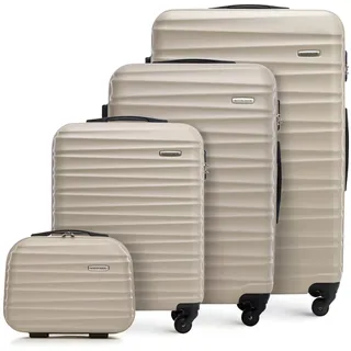 WITTCHEN Reisekoffer 4er Koffer-Set Rollkoffer Trolley Handgepäck Gepäck Reisekoffer Set Hartschale aus ABS 4 Spinner-Rollen Zahlenschloss Groove Line beige Lufthansa/Eurowings/Ryanair/Condor