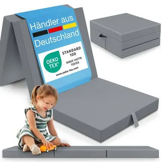 eloneo Klappmatratze 65x195 cm, 9 cm hoch, Grau, Klappmatratze Kinder faltbar, klappbare Gästematratze,