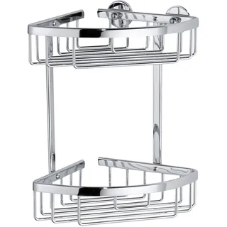 Tesa Aluxx Duschablage Ecke, zweistöckig, Aluminium, verchromt, Klebelösung, | 1 Stück