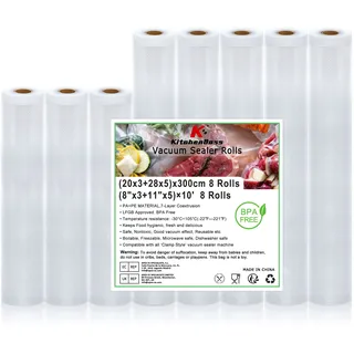 Vakuumierbeutel Vakuumierfolie Vakuumbeutel Lebensmittel Vakumierfolienrollen:KitchenBoss BPA-Frei Sous Vide Beutel Folienrollen für Vakuumierer 8 Rollen 20x3/28x5/x300cm