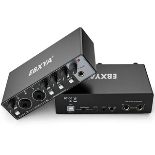USB Audio Interface, EBXYA 24-Bit/192 kHz USB Soundkarte für Mac, PC, Phone, Mit MIC/XLR/Line Eingängen, High Fidelity XENYX Mic Preamps für Recording, Streaming und Podcasting(Schwarz)
