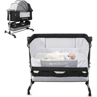 Babywiege 3 in 1, Babybett, Mobiclinic Wiege, Verstellbares Beistellbett, 87 x 58-66 x 81-76 cm, mit Rollen und Matratze, Höhenverstellbar in 3 Night - Blau