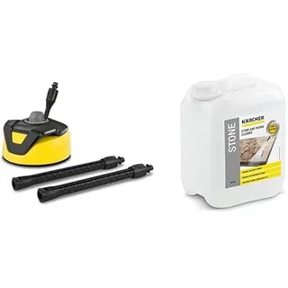 Kärcher Flächenreiniger T-Racer T 5 (Spritzwasserschutz, für große Flächen, Zwei Flachstrahldüsen, Handgriff für senkrechtes Arbeiten) & Stein- und Fassadenreiniger (5 l), Stone Cleaner