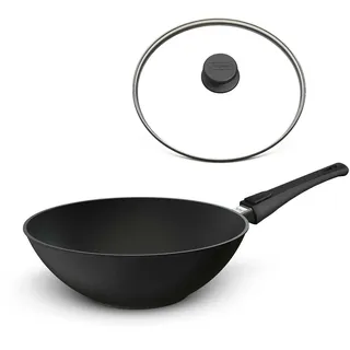 Hoffmann Wokpfanne by Bernd Zehner, Ø 30 cm, verzugsfreier Handguss, Keramikbeschichtung, Induktionsgeeignet, Backofenfest bis 240°C, Antihaftbeschichtet, Aluminium (mit Deckel)