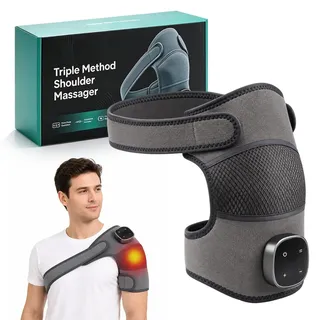 3 In 1 Schulter Massagegerät, Schultermassage Gerät mit Wärme, Vibrationsmodi Knie Massagegerät Kabelloser mit LED Anzeige Schultermassagegerät Kabellos für Schultern, Ellbogen,Knie und Nacken