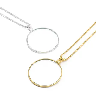 2 Stücke Monokel Brille Halskette,5X Metall Mini Lupe mit Kette,Schmucklupe Kette Anhänger,Portable Hängende Lupe Objektiv Monokel für Lesen von Büchern Zeitungen (Silber und golden)