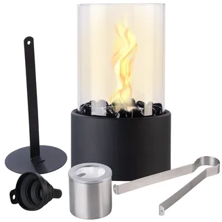 Bio-Ethanol-Tischkamin mit Deko-Steinen und 2 Brennkammern, schwarz