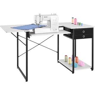 Vevor Nähtisch Nähmaschinentisch mit klappbarer Tischplatte & verstellbarer Ablage & Stahlbeinen & Schublade, Mehrzwecktisch Computertisch für Zuhause Modestudio Kunststudio Bildungseinrichtung