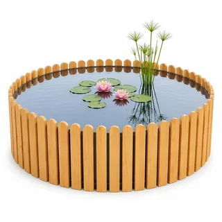 Beckmann Hochteich Lärche Ø 60 x 29 cm 75 L – Holz Terrassenteich, Teichbecken & Fertigteich für den Garten – Winterfestes & langlebiges Komplettset inkl. Teichfolie