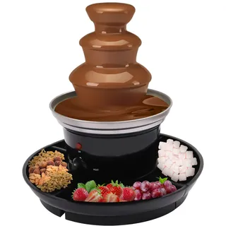 Schokobrunnen 3 Ebenen, 40W Schokoladenbrunnen Schokobrunnen Schokolade 0.45 kg Inhalt, Chocolate Fountain Warmhaltefunktion mit Tablett und 6 Edelstahl Gabeln für Feiern Jahrestage