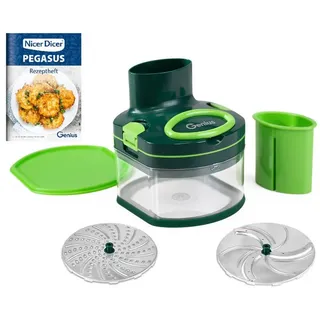 Genius Küchenreibe Gemüseschneider Hobel Reibe Zerkleinerer 10tlg GENIUS Nicer Dicer, Material: Kunststoff, Edelstahl, (10-teiliges Zerkleiner-Set) grün