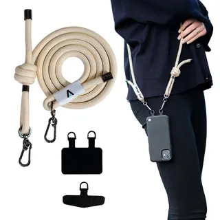 Alkaya A Strap Handykette Universal zum Umhängen - Kompatibel mit jedem Handy und Smartphone, Kette zum Umhängen, dicke Kordel, mit jeder Hülle kombinierbar, verstellbar, beige - 140mm
