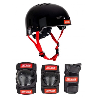 Tony Hawk Unisex, Jugend Helmet & Padset 4-8 Yrs Schutzset, Schwarz/Rot (Mehrfarbig), S/M