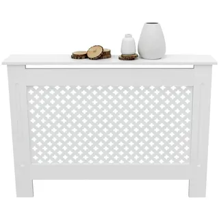 ECD Germany Heizkörperverkleidung mit Wabenmuster 112x19x82 cm Weiß MDF lackiert