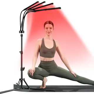 Trayvespace Infrarotlampe, 660nm & 850nm Rotlichtlampe mit Ständer, Timer, Helligkeit einstellbar, 360° Rotierendes Rotlichtlampe