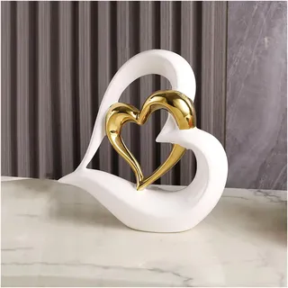 Tauzveok Herz Deko Statue, Skulptur Deko Keramik, Modernes Dekoration Herz, Hoch 22Cm Herzen Deco Geschenk,A Gold