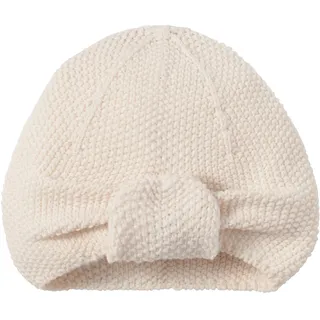 Nordic Coast® Baby Turban Strick – Baby Mütze Natur Weiß – 100% Oeko Tex Baumwolle – 0-3 Monate - Strickmütze Kopfbedeckung Mädchen