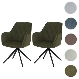 2er-Set Esszimmerstuhl HWC-L80, Küchenstuhl Polsterstuhl Stuhl mit Armlehne, drehbar, Metall Stoff/Textil ~ grün
