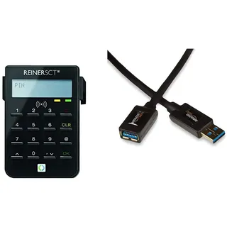 Reiner SCT cyberJack RFID Chip-Kartenlesegerät Standard | Generator für Online-Banking (HBCI/FinTS/EBICS); Elster & Amazon Basics USB 3.0-Verlängerungskabel A-Stecker auf A-Buchse, 2 m