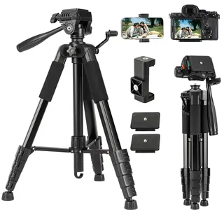 Fotopro Kamerastativ für Canon, Nikon, Sony, 188 cm (74 Zoll), Aluminium-Kameraständer mit abnehmbarem 3-Wege-Kopf, Handyhalterung und Tragetasche, leicht, tragbar, Reisestativ für Kamera, Smartphone