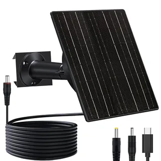 VUEBEE 10W Solarpanel mit 10400mAh Akku, 5V/12V einstellbarer Ausgang für batteriebetriebene Überwachungskameras & Trail-Kameras, USB-C/DC-Stecker, IP66 wasserdicht, 360° Halterung