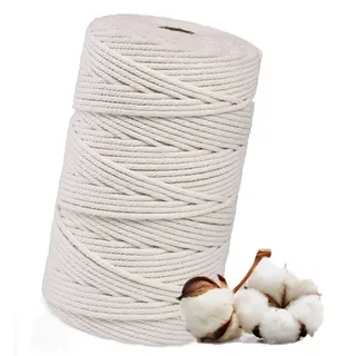 FadenWelt Makramee Garn 3mm x 100m, Baumwollgarn für DIY Handwerk Bastelgarn, 100,00 m (Baumwollschnur für Stricken, Baumwollseil für Wandbehänge und Pflanzen Aufhänger) beige